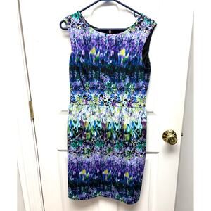 Cynthia Rowley Watercolor Florals Sleeveless Dress, Blue Purple Green, Women's 8